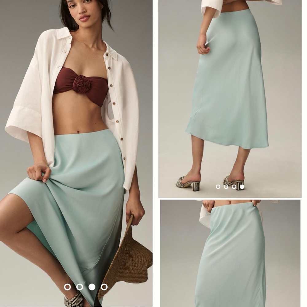 Anthropologie Tilda Slip Skirt Turquoise XS